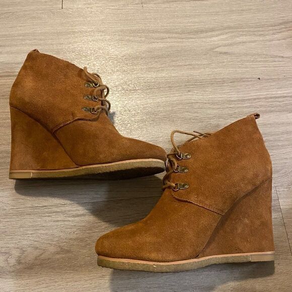 Steve Madden Tanngoo chestnut brown suede high wedge laced up shoe size 9 - Picture 4 of 9